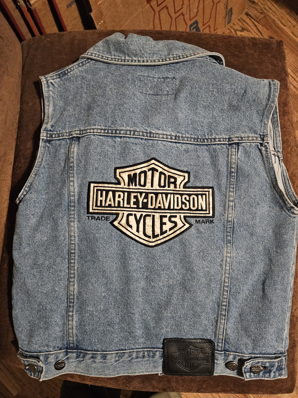 Harley-Davidson Men's Light Blue Denim Vest with Back Logo